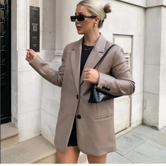 Zara Jackets Coats Zara Oversized Faux Tan Leather Blazer
